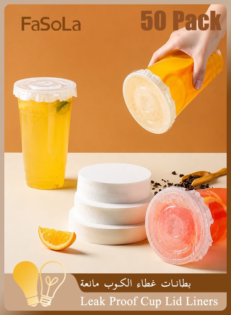 Fasola Leak Proof Cup Lid Liners, 50 Pcs Food Grade Cup Sealing Paper Pads, Disposable Beverage Cup Seals for Coffee, Milk Tea, Takeout Drinks fnd Home Use (White) - Image 1