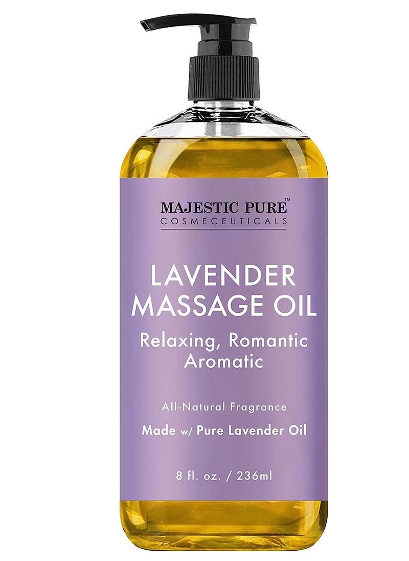 Majestic Pure - زيت التدليك باللافندر النقي من ماجيستيك للرجال والنساء رائع للتهدئة والاسترخاء، مزيج من الزيوت الطبيعية للتدليك الممتاز والعلاج بالروائح، 8 أونصة سائلة - Image 1