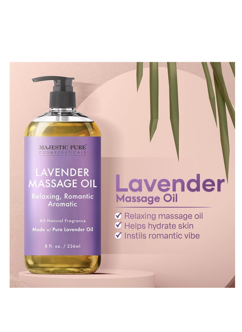 Majestic Pure - زيت التدليك باللافندر النقي من ماجيستيك للرجال والنساء رائع للتهدئة والاسترخاء، مزيج من الزيوت الطبيعية للتدليك الممتاز والعلاج بالروائح، 8 أونصة سائلة - Image 1