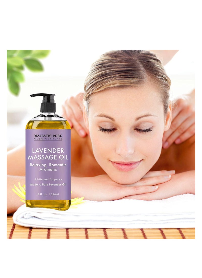 Majestic Pure - زيت التدليك باللافندر النقي من ماجيستيك للرجال والنساء رائع للتهدئة والاسترخاء، مزيج من الزيوت الطبيعية للتدليك الممتاز والعلاج بالروائح، 8 أونصة سائلة - Image 1