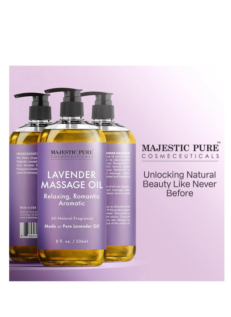Majestic Pure - زيت التدليك باللافندر النقي من ماجيستيك للرجال والنساء رائع للتهدئة والاسترخاء، مزيج من الزيوت الطبيعية للتدليك الممتاز والعلاج بالروائح، 8 أونصة سائلة - Image 1