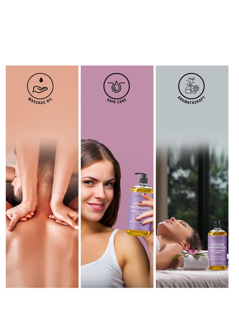 Majestic Pure - زيت التدليك باللافندر النقي من ماجيستيك للرجال والنساء رائع للتهدئة والاسترخاء، مزيج من الزيوت الطبيعية للتدليك الممتاز والعلاج بالروائح، 8 أونصة سائلة - Image 1
