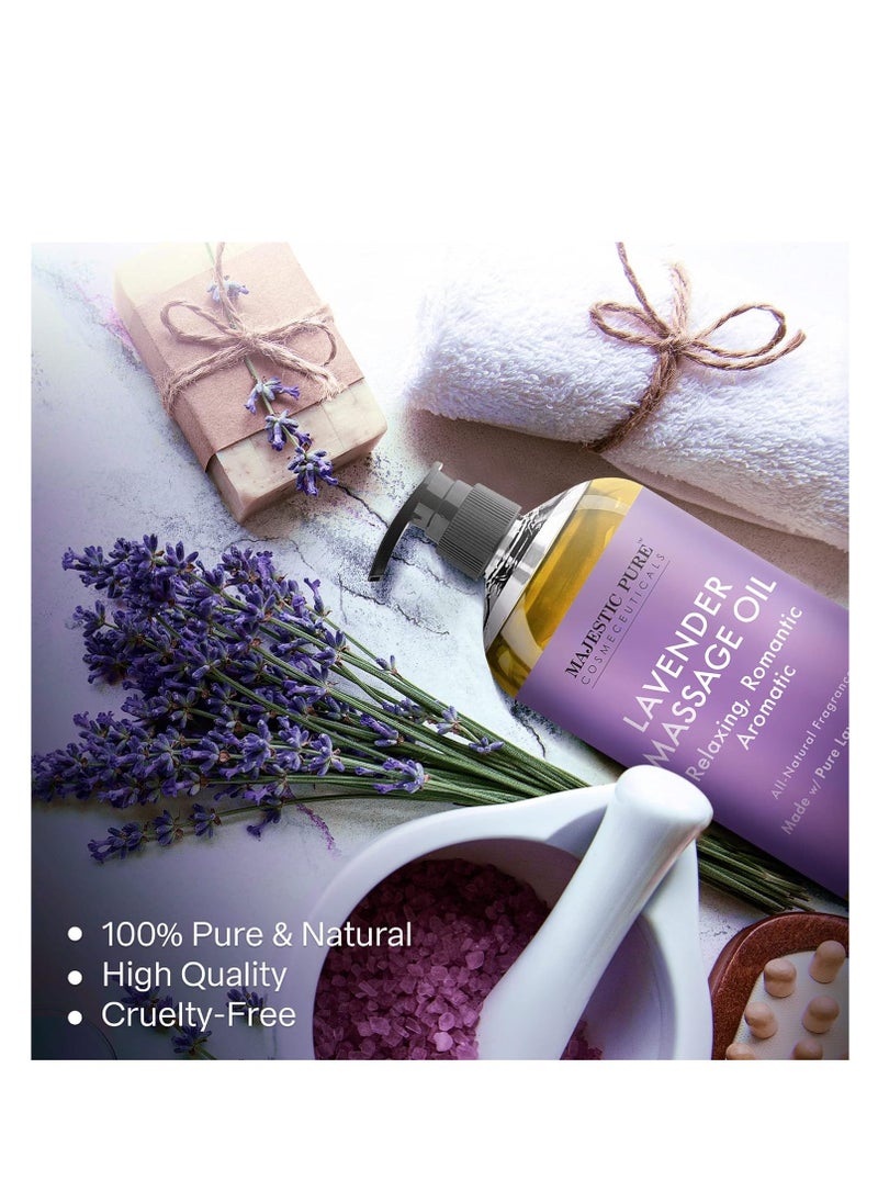 Majestic Pure - زيت التدليك باللافندر النقي من ماجيستيك للرجال والنساء رائع للتهدئة والاسترخاء، مزيج من الزيوت الطبيعية للتدليك الممتاز والعلاج بالروائح، 8 أونصة سائلة - Image 1