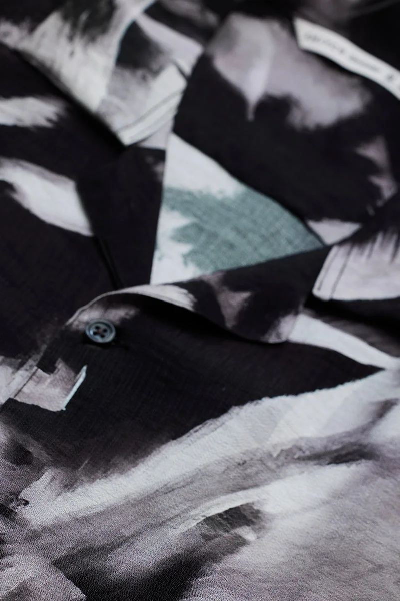 SNITCH Jet Black Abstract Half Sleeve Boxy Casual Shirt