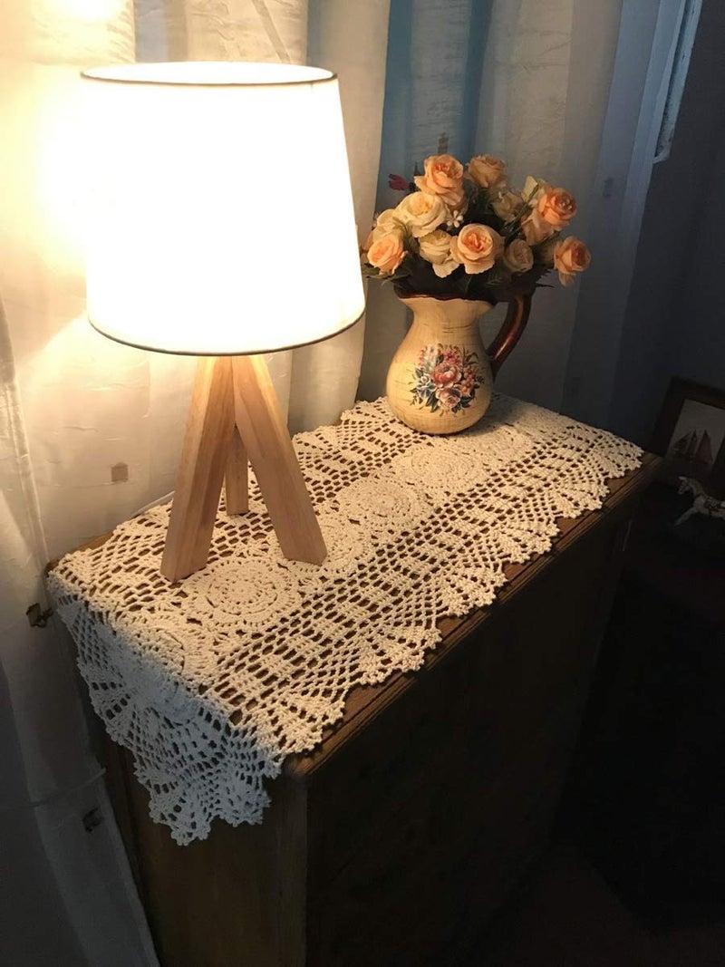 Damanni Oval Cotton Handmade Crochet Lace Table Runner Doilies Table Dresser Scarf Dcor12 Inch by 51 InchBeige