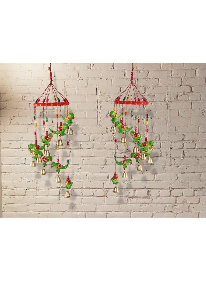 JH Gallery Handcrafted Rajasthani Colored Bell Hangings for Home Decoration Design Wall Hanging Decorative Showpiece (Green Parrot) - Image 4