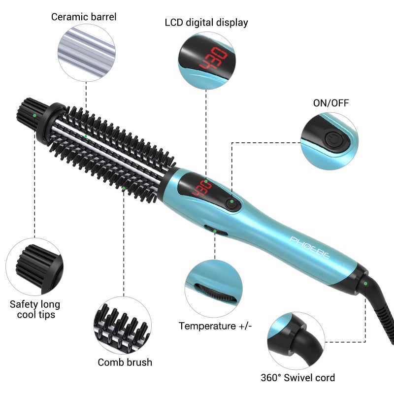 Phoebe Curling Iron Brush Anti-Scald Bristles Instant Heat Up Dual Voltage Ceramic Tourmaline Ionic Hair Curling Wand for All Hair Types (1 Inch) - Image 5