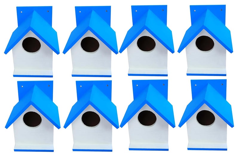 HELLONZ Bird House for Sparrow, Budgies & Finches with Air Ventilation and Mounting Hook (Pack of 8) (Blue) - Image 1