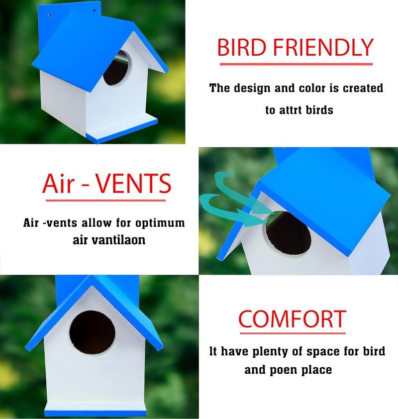 HELLONZ Bird House for Sparrow, Budgies & Finches with Air Ventilation and Mounting Hook (Pack of 8) (Blue) - Image 2