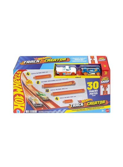 Hot Wheels مجموعة مسار السيارات، مجموعة صانع المسار ديلوكس و 2 مركبات مصبوبة مقاس 1:64، 25 قدم من مسار السرعة المتنوع وموصلات - Image 2
