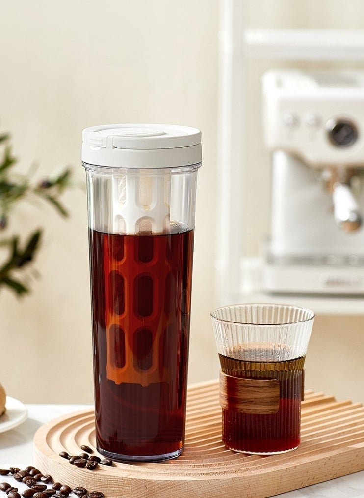 1000ML Cold Brew Coffee Maker & Iced Tea Bottle - Leakproof, Portable with Detachable Filter | Fridge Friendly, BPA Free Sports Water Bottle (White) - Image 2