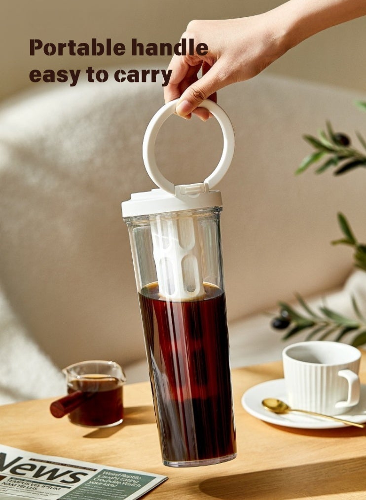 1000ML Cold Brew Coffee Maker & Iced Tea Bottle - Leakproof, Portable with Detachable Filter | Fridge Friendly, BPA Free Sports Water Bottle (White) - Image 1