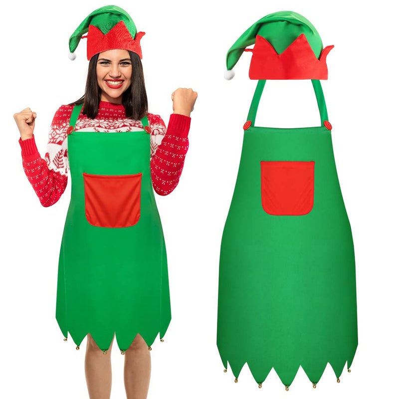 LOVEINUSA Christmas Elf Apron and Hat Set Santa Aprons Hats Cosplay for Christmas Party Costume Supplies