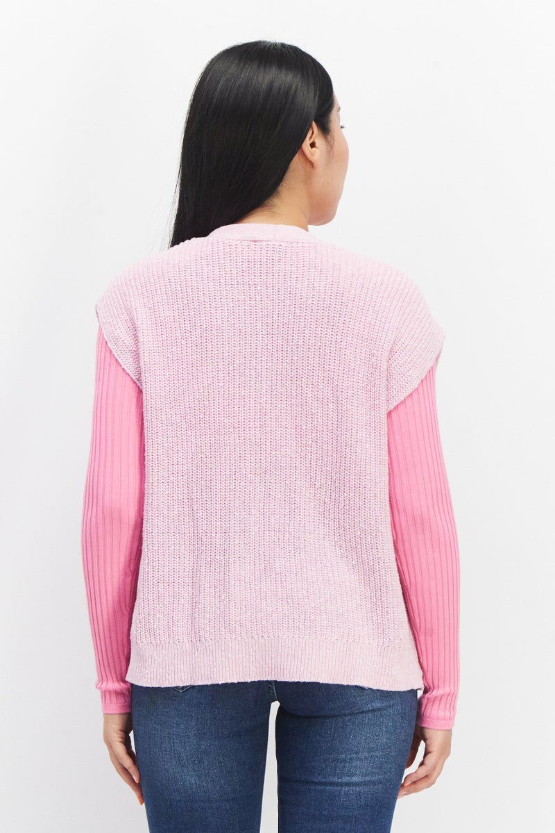 ESPRIT Women V-Neck Knitted Sweater, Pink - Image 3