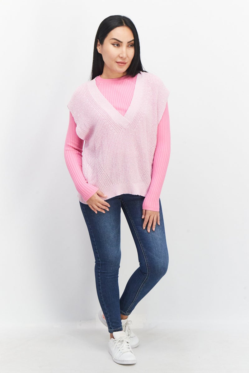 ESPRIT Women V-Neck Knitted Sweater, Pink - Image 2