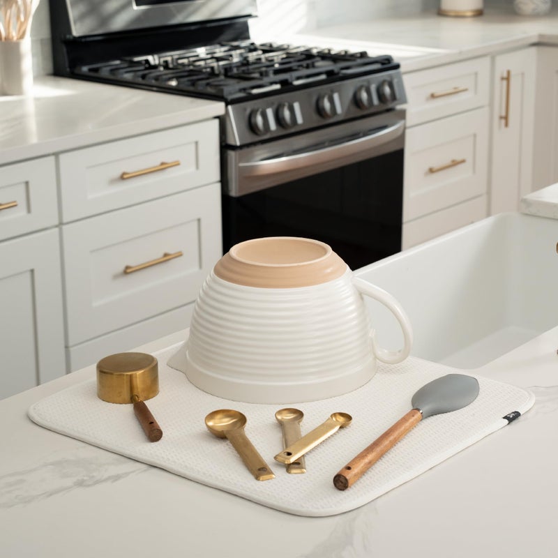 S&T INC. Dish Drying Mat, 16” x 18”, Absorbent Microfiber Kitchen Counter Mat, Dish Drying Pad for Dishes, Utensils, Pots and Pans, Large, Cream - Image 2