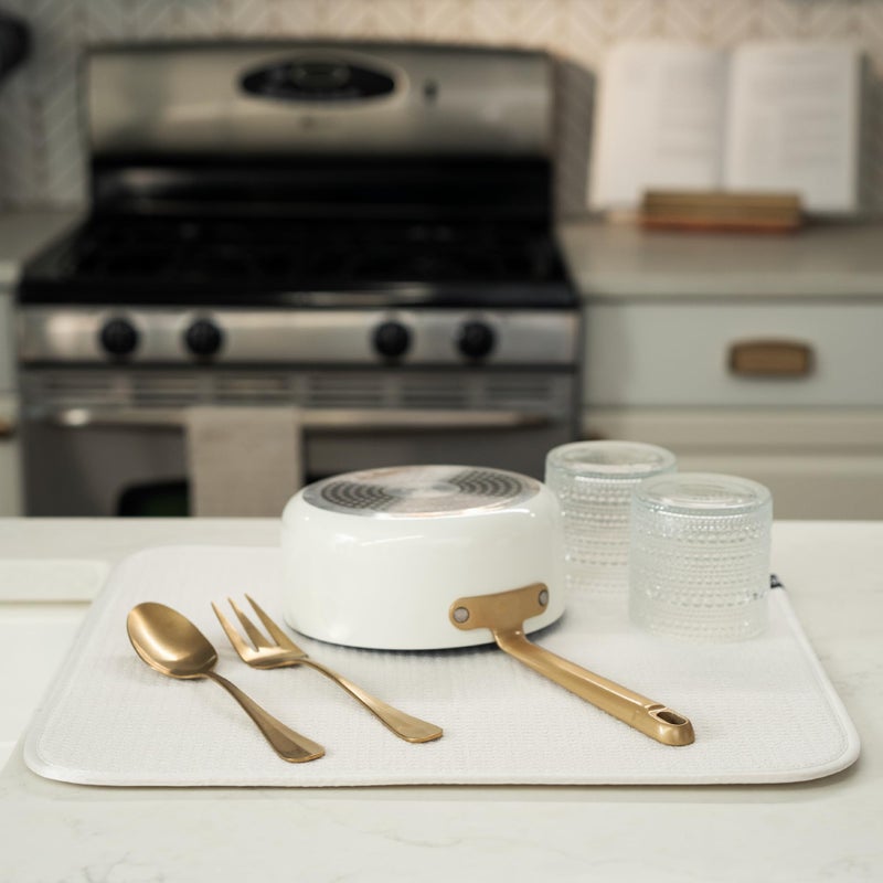 S&T INC. Dish Drying Mat, 16” x 18”, Absorbent Microfiber Kitchen Counter Mat, Dish Drying Pad for Dishes, Utensils, Pots and Pans, Large, Cream - Image 4