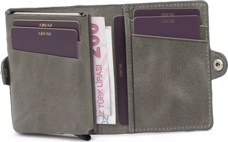 Abess Wallet Card Holder Luxury Leather Mechanism Wallet Card Holder