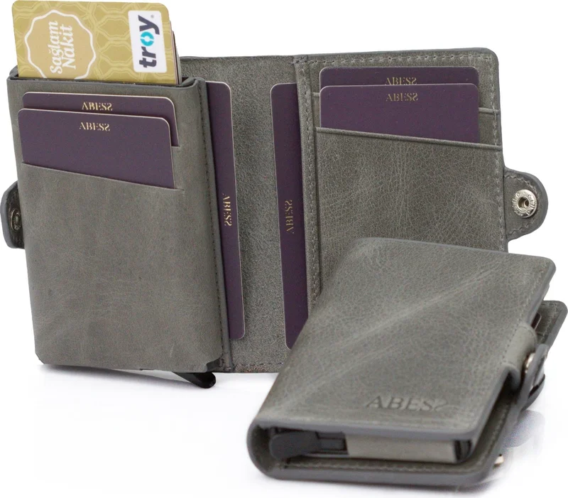 Abess Wallet Card Holder Luxury Leather Mechanism Wallet Card Holder