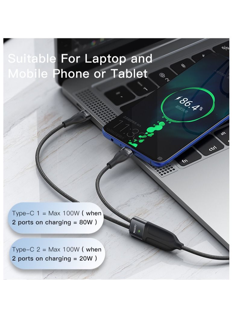 Yesido 100W Flash Series II Two-for-Three USB Type-C Fast Charging Cable – 3-in-1 High-Speed PD Data Cable for Laptop, Smartphone & Tablet – 5A USB-C Charger Cable for MacBook, Samsung, Xiaomi, Huawei, More – Durable & Tangle-Free - Image 3