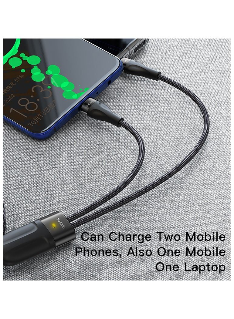 Yesido 100W Flash Series II Two-for-Three USB Type-C Fast Charging Cable – 3-in-1 High-Speed PD Data Cable for Laptop, Smartphone & Tablet – 5A USB-C Charger Cable for MacBook, Samsung, Xiaomi, Huawei, More – Durable & Tangle-Free - Image 5