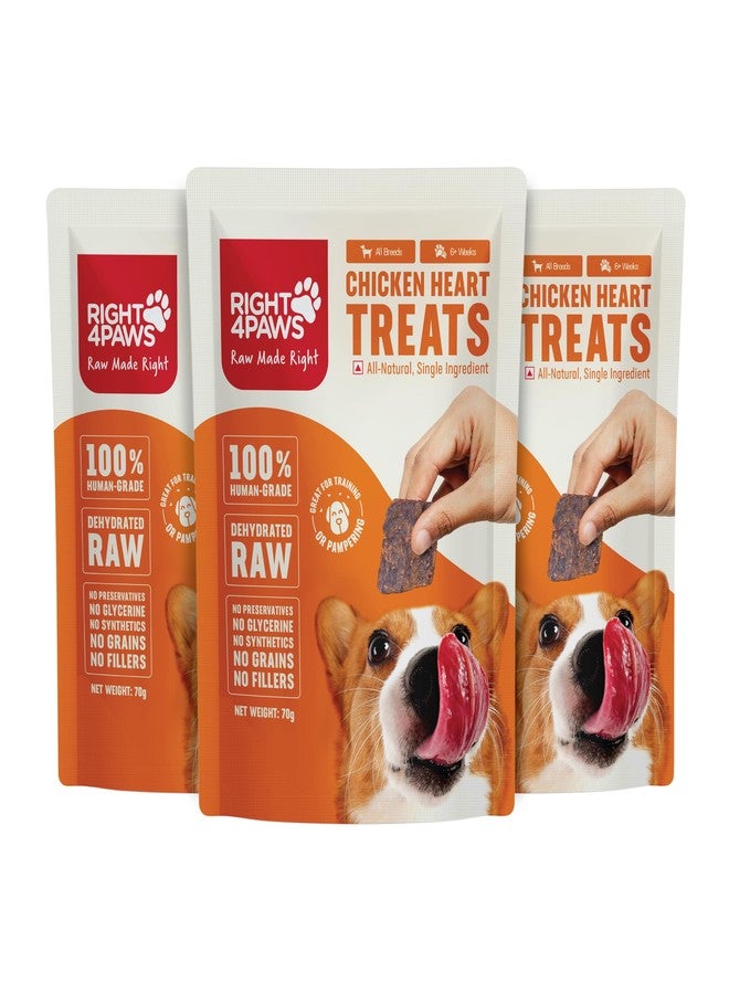 RIGHT4PAWS Chicken Heart Treats - 100% Natural & Raw, Gently Dehydrated, Grain-Free, Human-Grade Animal Meat for Dogs (Pack of 3) - Image 1