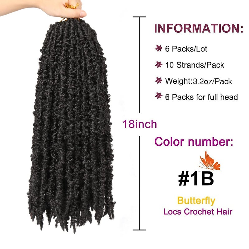 ZRQ Butterfly Locs Crochet Hair 18 Inch 2 Packs Pre Looped Distressed Locs Butterfly Locs Crochet Braids Most Natural Hair Extension for Black Women (18 Inch,1B) - Image 2
