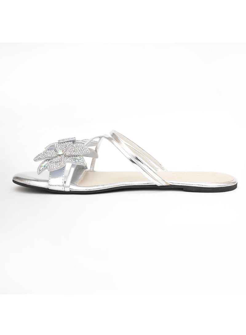 Sole House Sole House Glimmer & Grace: Silver Crystal Floral Flats for Elegant Evenings  - perfect for parties, celebrations & special occasions.  - Image 4