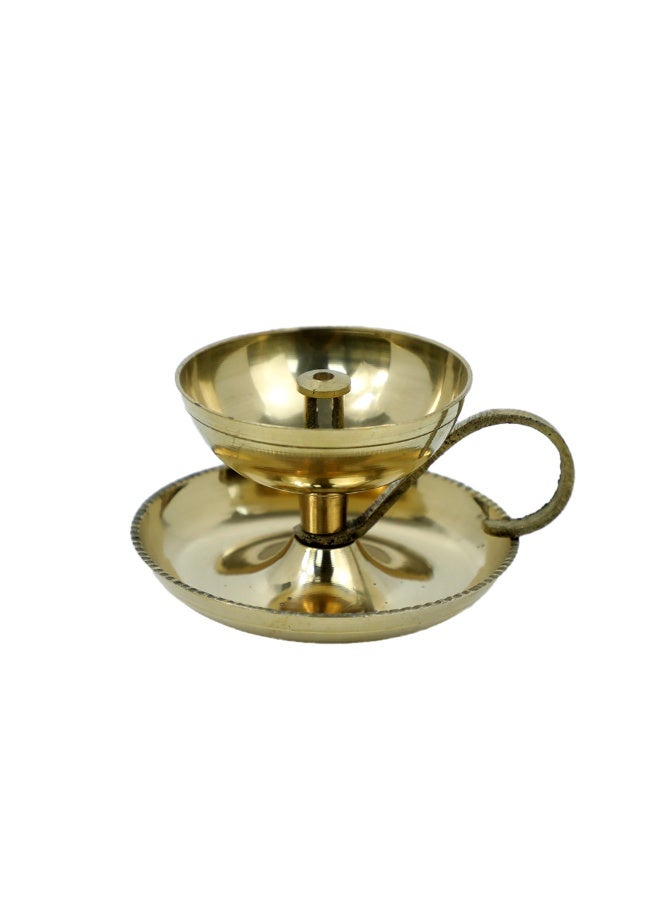 Madhoor Pooja Brass Traditional Diya With Handle 4 Inches - Image 2