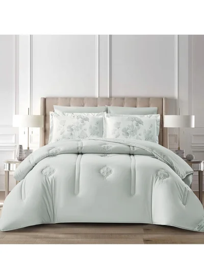 Donetella Bedding Comforter Set, King Size Fits 200x200 cm - 6-Pcs Digital Print Quilted Bed Set, Microfiber Fabric - 1 Comforter, 1 Fitted Sheet, 2 Pillow Shams, 2 Pillowcases