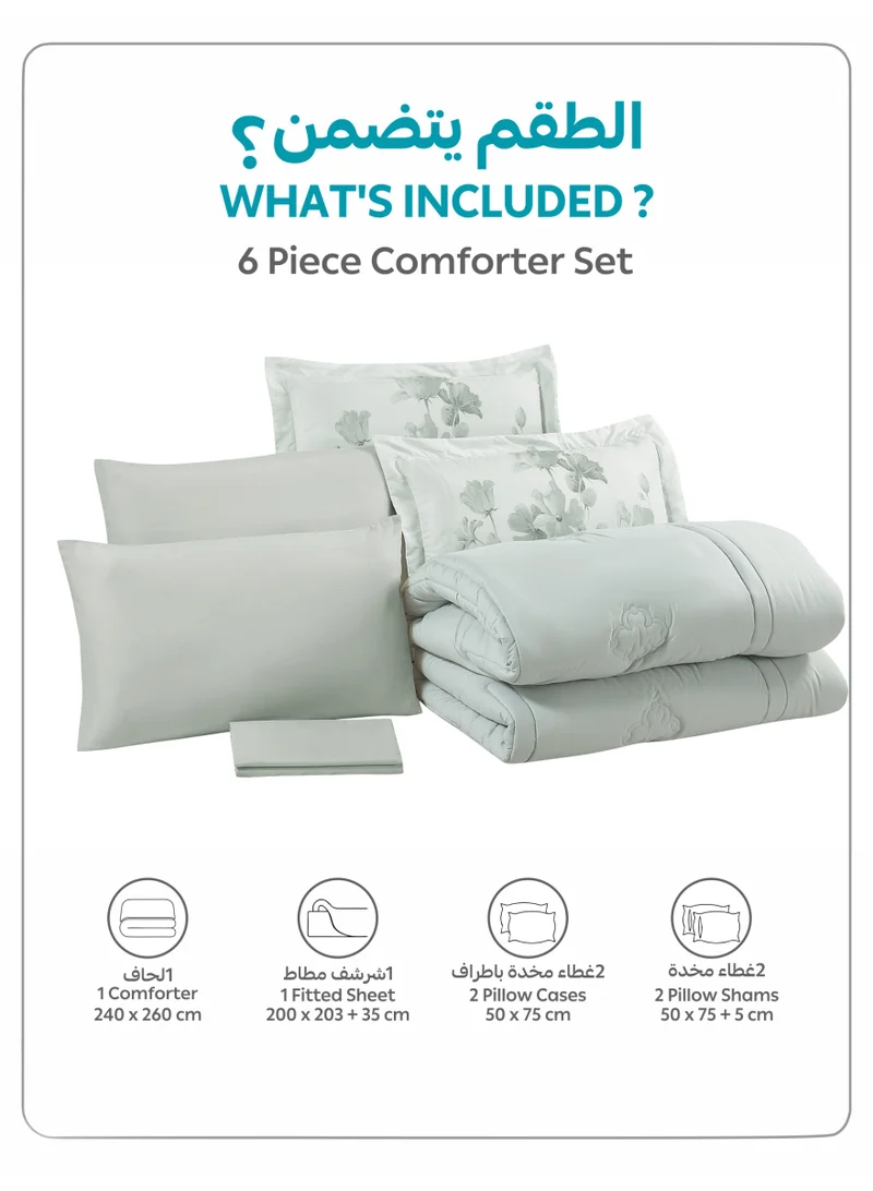 Donetella KING - 6Pcs (200x200) Bedding Comforter Set, King Size Fits 200x200 cm - 6-Pcs Digital Print Quilted Bed Set, Microfiber Fabric - 1 Comforter, 1 Fitted Sheet, 2 Pillow Shams, 2 Pillowcases  | Best Price UAE