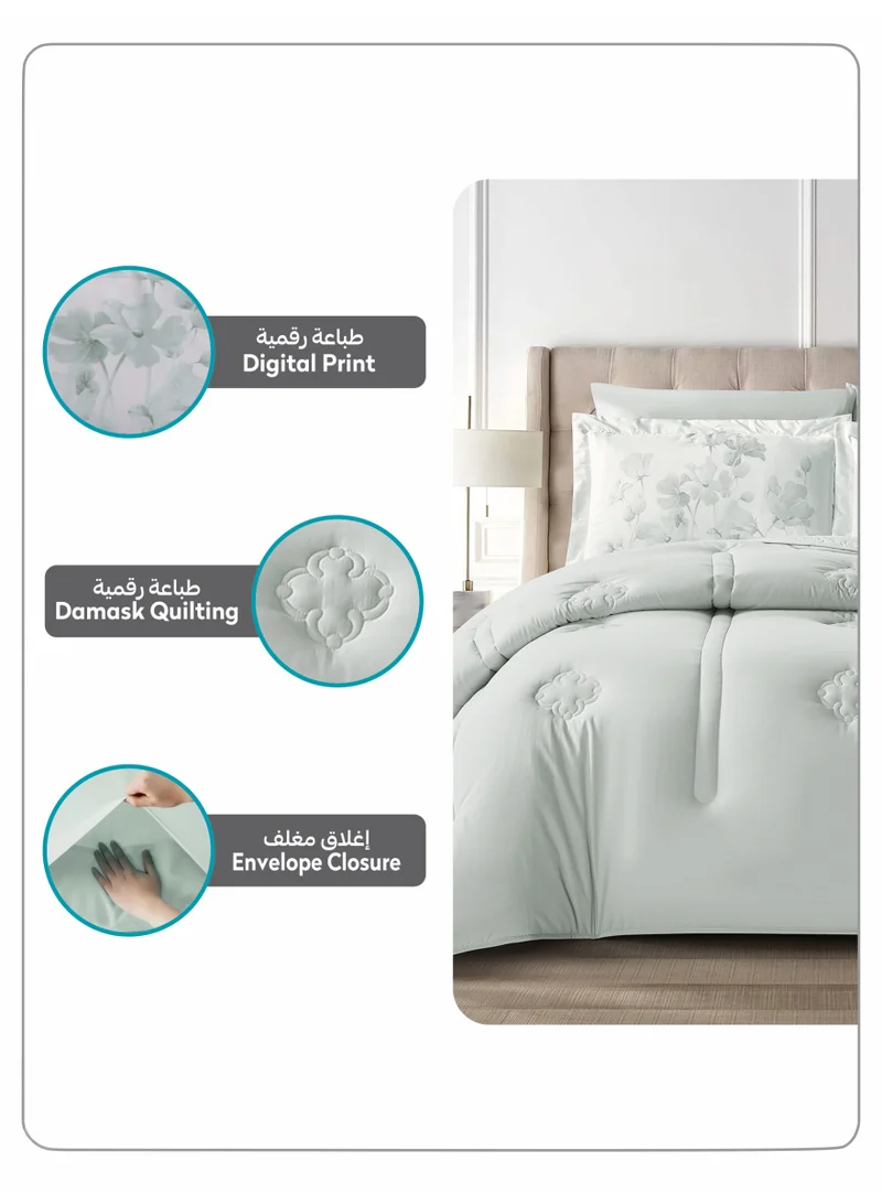 Donetella KING - 6Pcs (200x200) Bedding Comforter Set, King Size Fits 200x200 cm - 6-Pcs Digital Print Quilted Bed Set, Microfiber Fabric - 1 Comforter, 1 Fitted Sheet, 2 Pillow Shams, 2 Pillowcases  | Best Price UAE