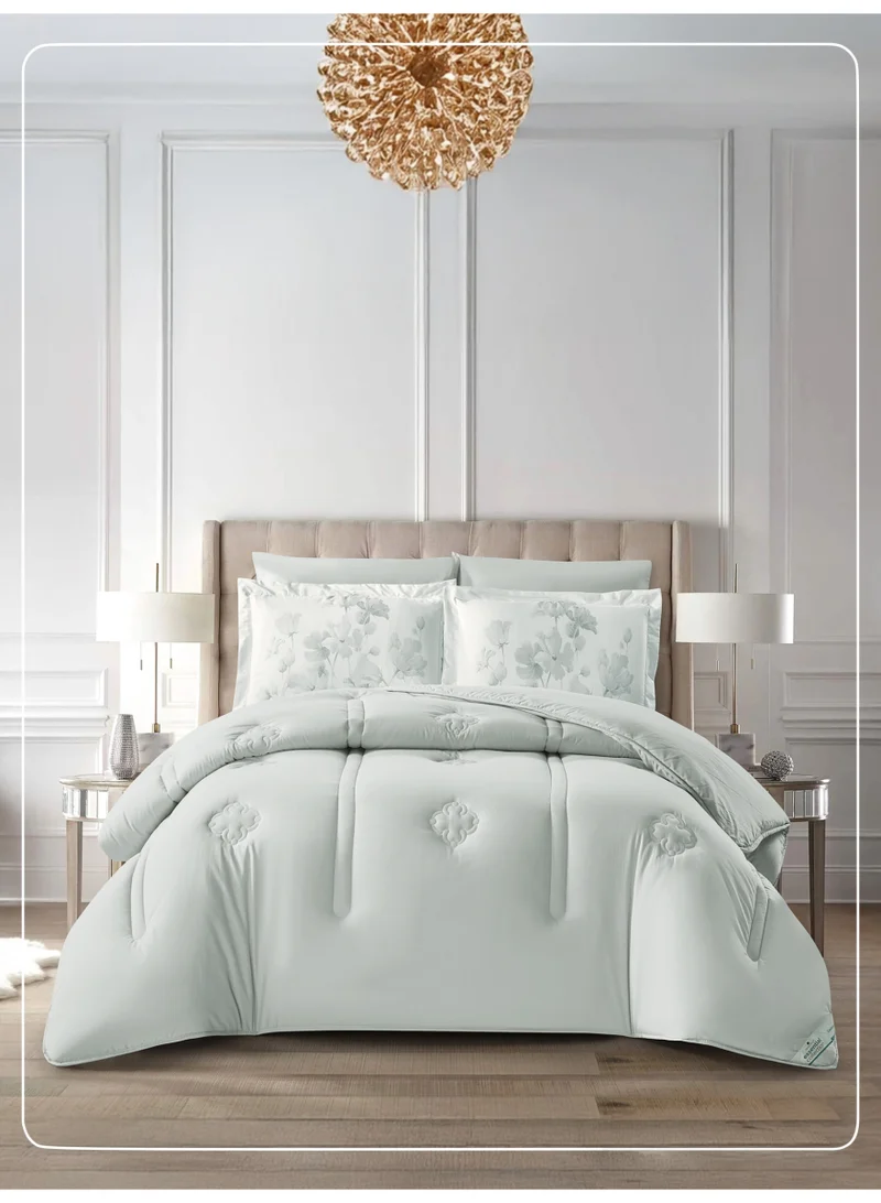Bedding Comforter Set, King Size Fits 200x200 cm - 6-Pcs Digital Print Quilted Bed Set, Microfiber Fabric - 1 Comforter, 1 Fitted Sheet, 2 Pillow Shams, 2 Pillowcases