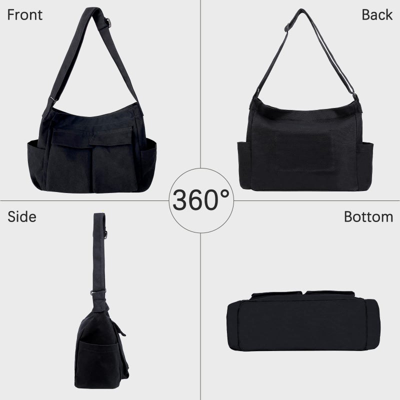 JQWSVE Canvas Shoulder Bag Large Hobo Crossbody Bag with Multiple Pockets Canvas Messenger Tote Bag for Women and Men - Image 3