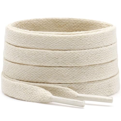 DELELE Flat Waxed Cotton Shoelaces 63 inch Beige Wax Shoe Laces for Sneakers Boot 2 Pair - Image 1