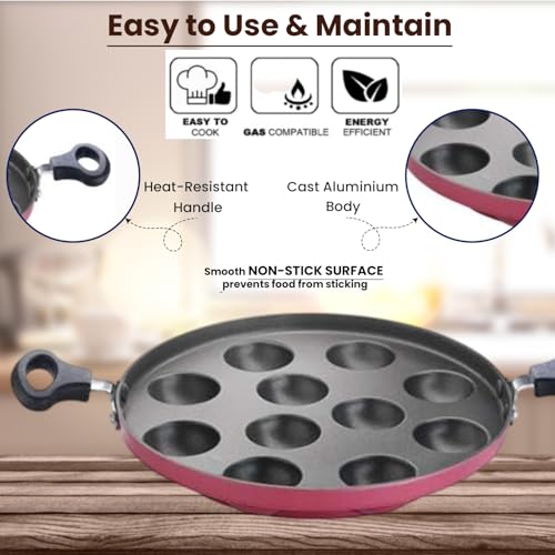 PREMIER Non-Stick Deluxe 11 Cavity Paniyaram Pan | for Kuzhi Paniyaram, Appe, Paddu & Gunta Ponganalu - Image 4
