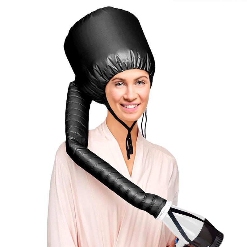 Rosvola Hair Dryer Bonnet Attachment, Portable Blow Dryer, Soft Adjustable Hooded Bonnet with Stretchable Grip and Extended Hose Length Fits All Head Sizes & All Hair Styling (Black) - Image 1