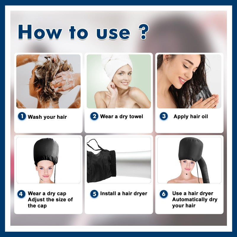 Rosvola Hair Dryer Bonnet Attachment, Portable Blow Dryer, Soft Adjustable Hooded Bonnet with Stretchable Grip and Extended Hose Length Fits All Head Sizes & All Hair Styling (Black) - Image 5