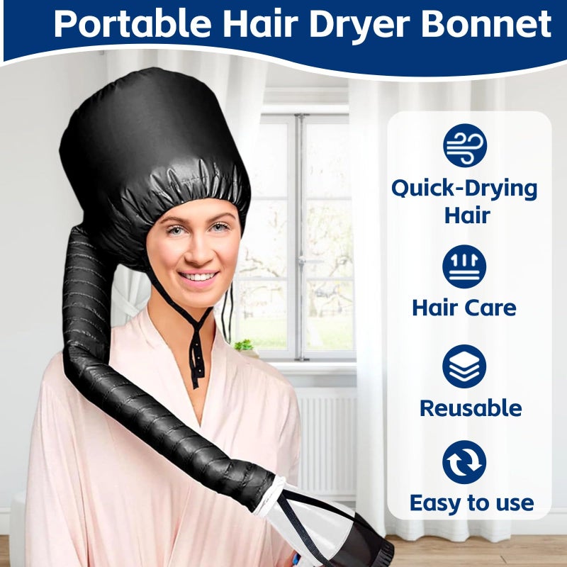 Rosvola Hair Dryer Bonnet Attachment, Portable Blow Dryer, Soft Adjustable Hooded Bonnet with Stretchable Grip and Extended Hose Length Fits All Head Sizes & All Hair Styling (Black) - Image 2