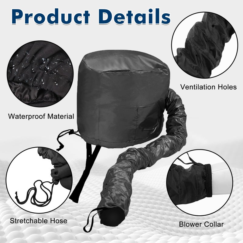 Rosvola Hair Dryer Bonnet Attachment, Portable Blow Dryer, Soft Adjustable Hooded Bonnet with Stretchable Grip and Extended Hose Length Fits All Head Sizes & All Hair Styling (Black) - Image 4