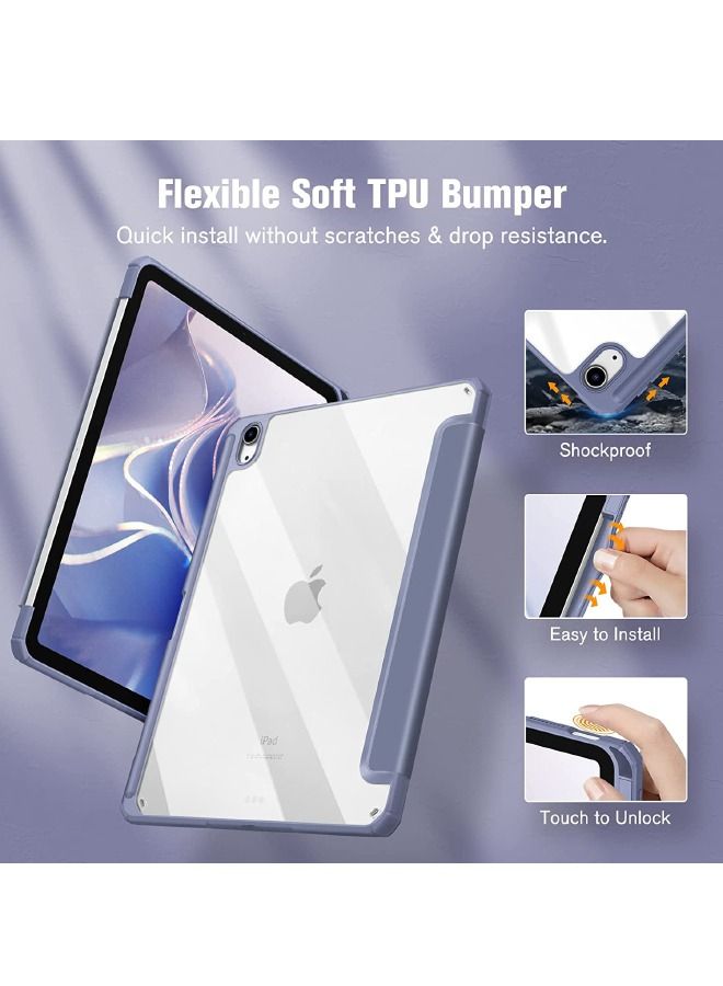 Compatible with iPad Air 7 (2025)/Air 6 (2024) 11inch, iPad Air 5 (2022)/Air 4 (2020) 10.9inch Case, Hybrid Slim Case with Trifold Stand Pencil Holder, Auto Wake Sleep, Smart Magnetic Cover Clear Acrylic Back Shockproof Case, Purple - Image 5