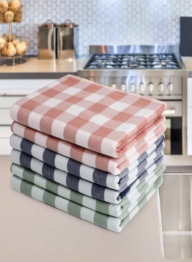 PiccoCasa 100% Cotton Terry Kitchen Towels Set of 6 Plaid Pattern (13 x 29 Inch) Soft Absorbent Drying Dish Towels for Kitchen Cooking - Mixed Color - Image 2