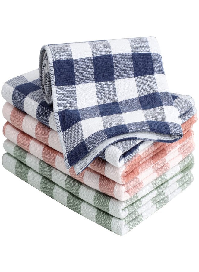 PiccoCasa 100% Cotton Terry Kitchen Towels Set of 6 Plaid Pattern (13 x 29 Inch) Soft Absorbent Drying Dish Towels for Kitchen Cooking - Mixed Color - Image 1