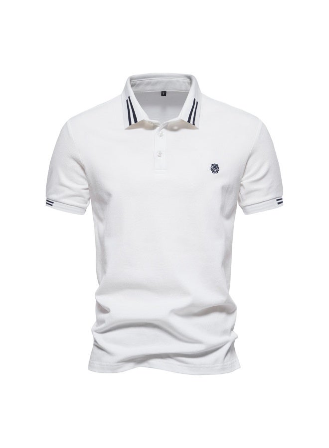 POLO Summer  Polo Collar European Stripe Decorative Cotton POLO Shirt Embroidered Casual Men's Solid Color Short sleeved Top - Image 1