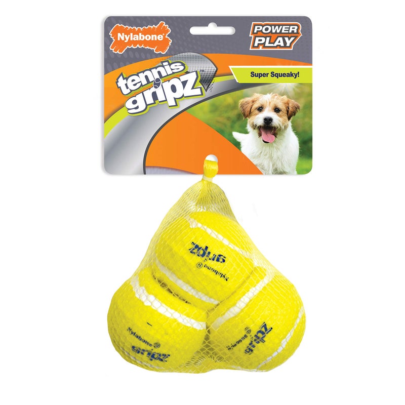 Nylabone Power Play Tennis Gripz Fetch Toy, Squeaky Tennis Ball Chew Toy for Dogs, Small (3 Count) - Image 1