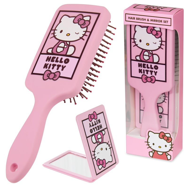 Hello Kitty مجموعة فرشاة شعر ومرآة مدمجة على طراز هيلو كيتي، هدايا كاوايي لعيد الحب للنساء، الزوجة، الصديقة، الفتيات، المراهقات، فرشاة لفك التشابك، أشياء كاوايي اللطيفة، هدايا مكياج (فرشاة ومرآة هيلو كيتي) - Image 1