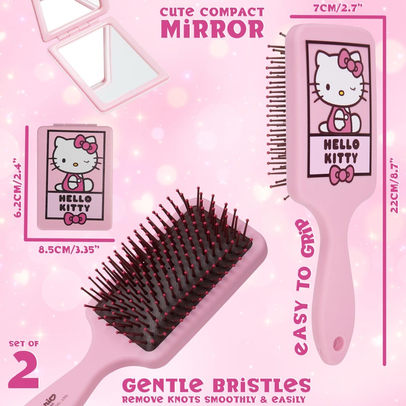 Hello Kitty مجموعة فرشاة شعر ومرآة مدمجة على طراز هيلو كيتي، هدايا كاوايي لعيد الحب للنساء، الزوجة، الصديقة، الفتيات، المراهقات، فرشاة لفك التشابك، أشياء كاوايي اللطيفة، هدايا مكياج (فرشاة ومرآة هيلو كيتي) - Image 4