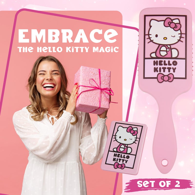 Hello Kitty مجموعة فرشاة شعر ومرآة مدمجة على طراز هيلو كيتي، هدايا كاوايي لعيد الحب للنساء، الزوجة، الصديقة، الفتيات، المراهقات، فرشاة لفك التشابك، أشياء كاوايي اللطيفة، هدايا مكياج (فرشاة ومرآة هيلو كيتي) - Image 3
