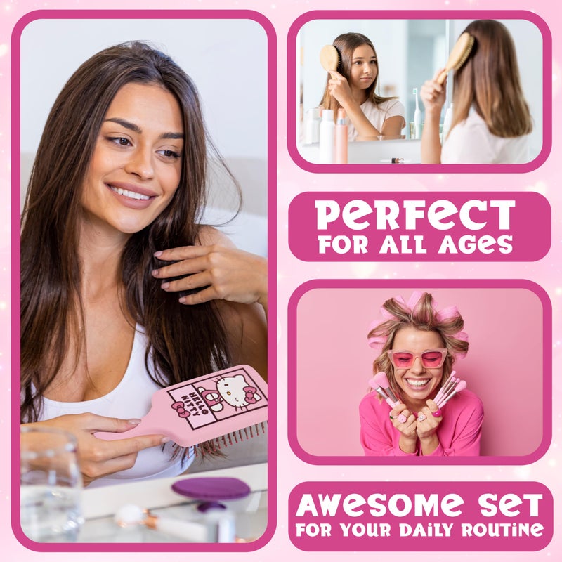Hello Kitty مجموعة فرشاة شعر ومرآة مدمجة على طراز هيلو كيتي، هدايا كاوايي لعيد الحب للنساء، الزوجة، الصديقة، الفتيات، المراهقات، فرشاة لفك التشابك، أشياء كاوايي اللطيفة، هدايا مكياج (فرشاة ومرآة هيلو كيتي) - Image 5