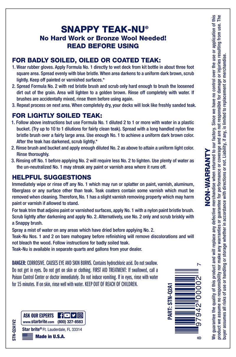 Star Brite SNAPPY TEAK-NU Kit - Restore & Renew Weathered Teak & Other Fine Wood - Professional Strength 2 Step System 2 X 32 OZ. (STN-QKIT) - Image 3